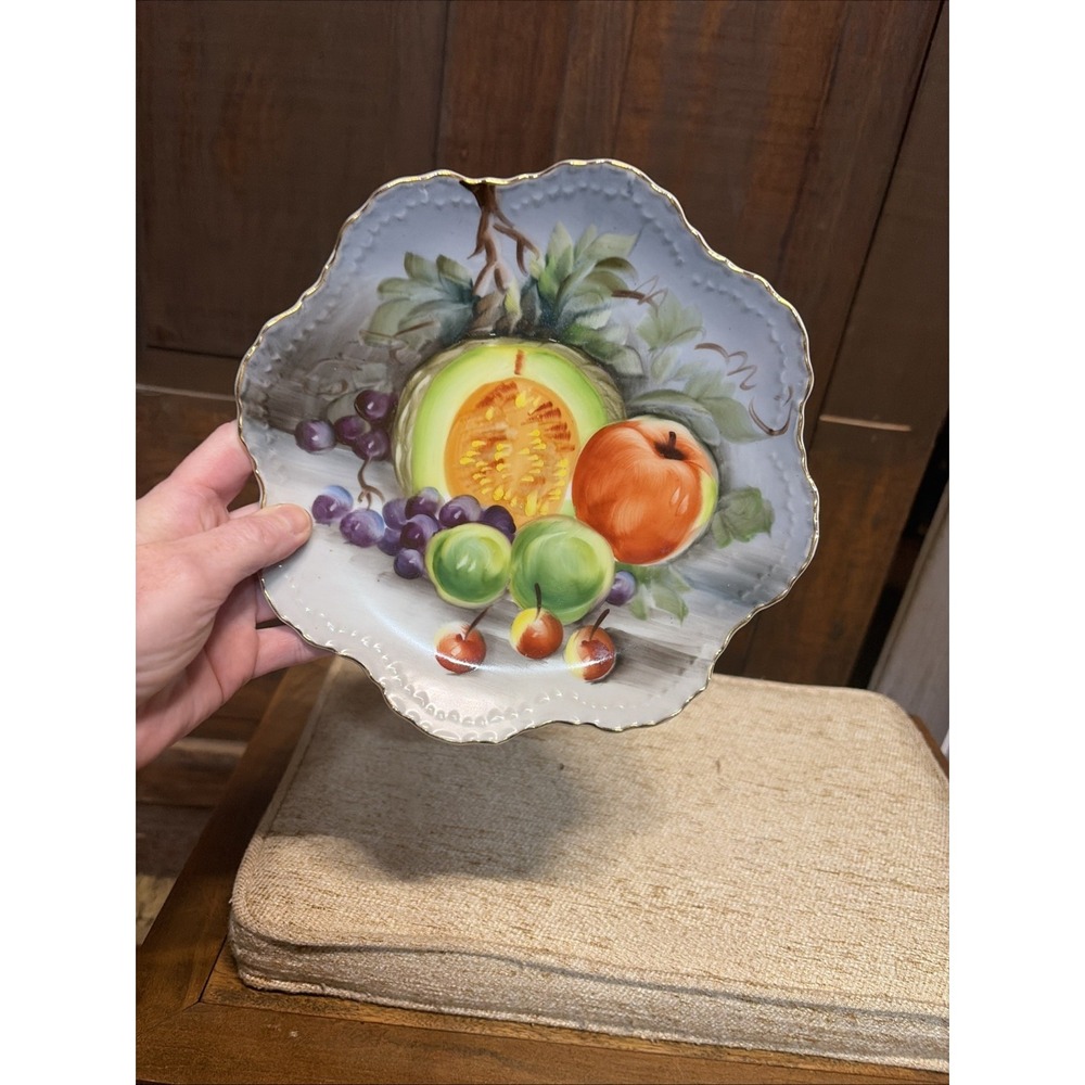 Hand Painted Lefton China Plate With Gold Rim Fruit Design 6"